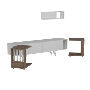 TV-bord med hylla och 2 sidobord Glostrup eklook / vit [en.casa]