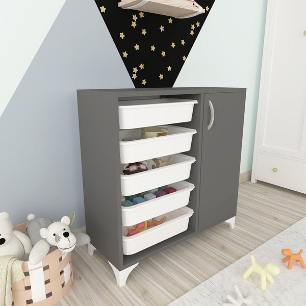 Lødingen sidoskåp med 5 förvaringskorgar antracit / vit [en.casa]