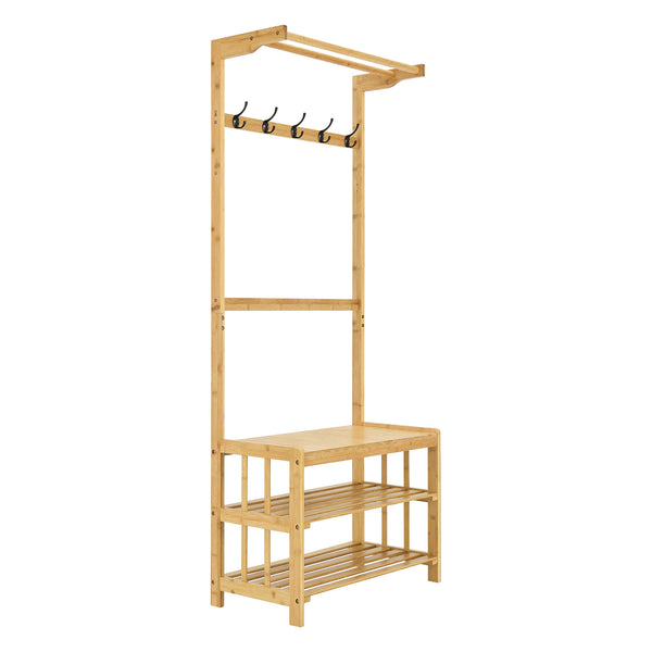 Klädhängare med bänk Tornio klädstativ 168x70x35 cm bambu [en.casa]