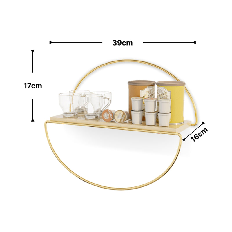 Måttskiss Vägghylla Mynämäki 39x16x17 cm Guld färg [en.casa]