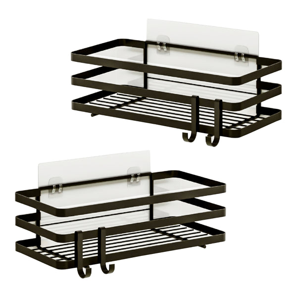 Duschhylla utan borrning Pertunmaa 2-pack 25x12x7,5cm Svart [en.casa]