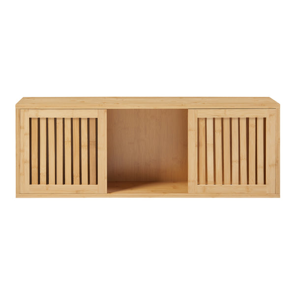 Grums vägghylla med två skjutdörrar 925x20x33cm bambu [en.casa]