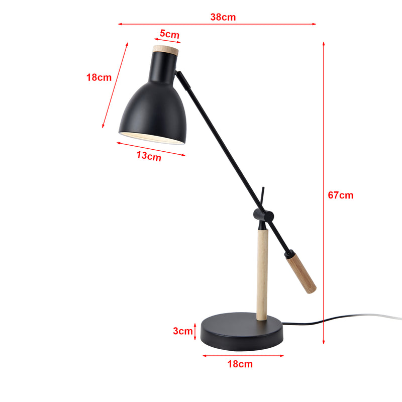 Måttskiss Watford bordslampa svart / träfärger [lux.pro]