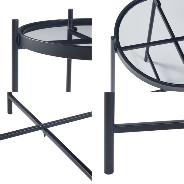 Sidobord Lier 46xØ41,5 cm metall glas [en.casa] 