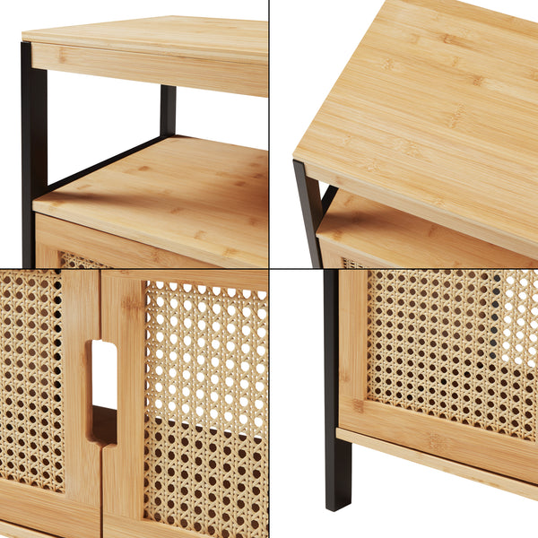 Tvättställsskåp Tervola 60x60x35 cm Svart/Bambu [en.casa]