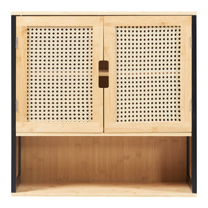 Badhängskåp Tervola 60x60x20 cm Svart/Bambu [en.casa]