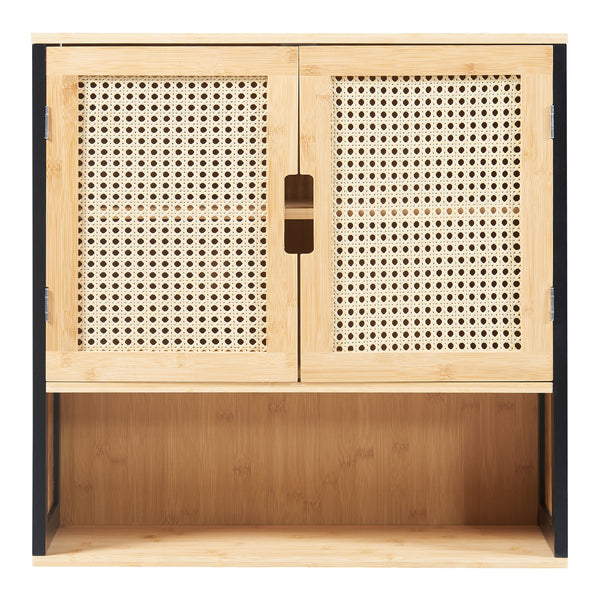 Badhängskåp Tervola 60x60x20 cm Svart/Bambu [en.casa]
