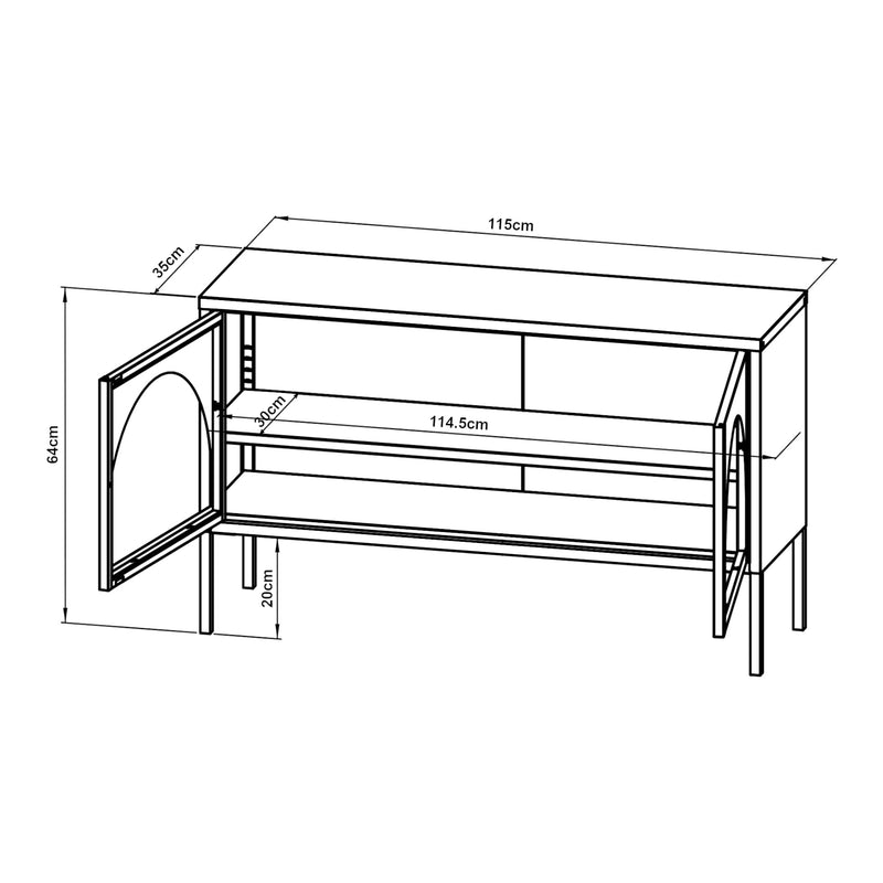 Måttskiss Tv-bänk Karlskrona 115x35x64 cm stål [en.casa] 