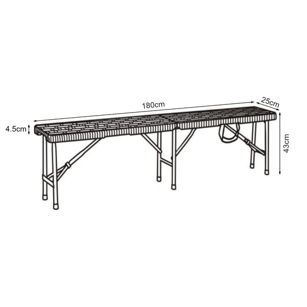 Hopfällbar bänk Mark 180x25x43 cm rottingkänsla [en.casa] 