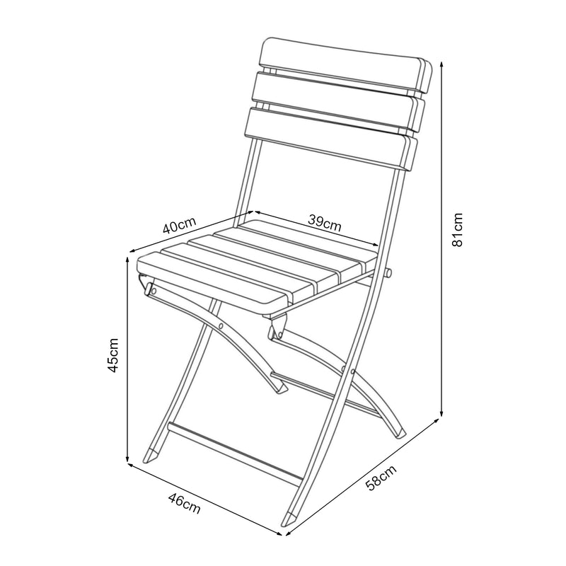 Måttskiss Klappstol Lillestrøm set om 2 trämönster 81x46x58 cm [en.casa]