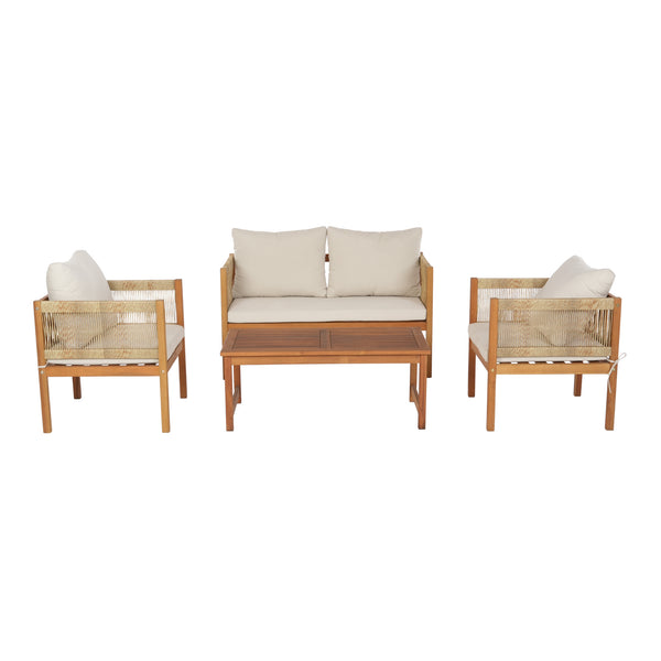 Trädgårdsset Cannole av bord, soffa och 2 stolar akacia beige [casa.pro]