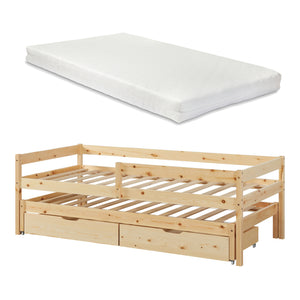 Dubbel barnsäng Sonkajärvi med madrass 90x200cm Natur [en.casa]
