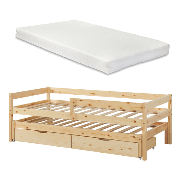Dubbel barnsäng Sonkajärvi med madrass 90x200cm Natur [en.casa]