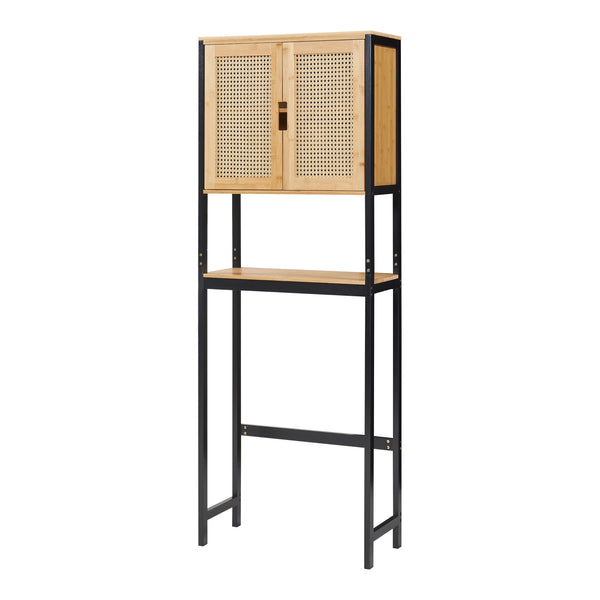 Toalettsskåp Tervola 172x63x27 cm Svart/Bambu [en.casa]