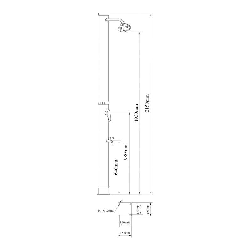 Måttskiss Solardusch Frerievn med fotdusch 215 cm 18L [casa.pro]