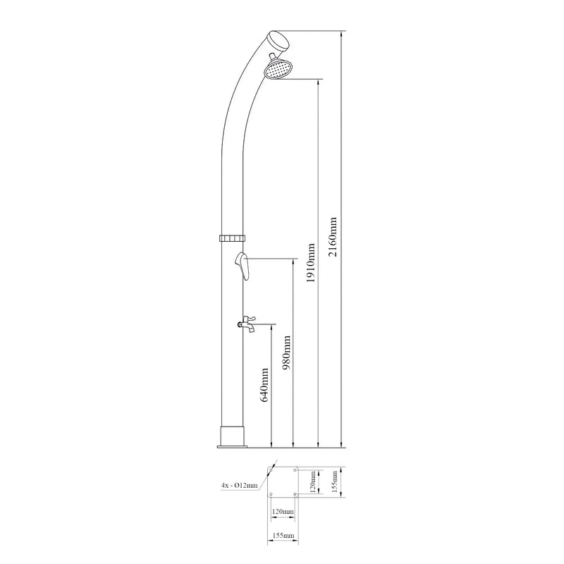 Måttskiss Solardusch Kebomi 216 cm 18 L [casa.pro]