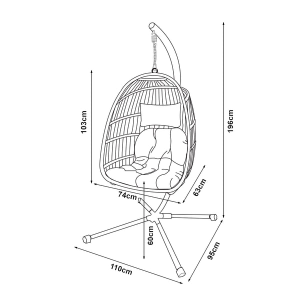 Hängstol Edeng med stativ grå 196x110x95 cm [en.casa]