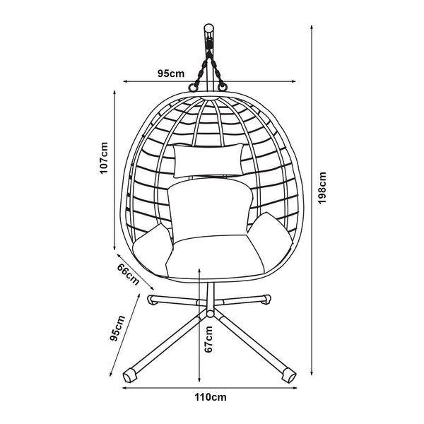 Hängstol Kandsvas med stativ 198x110x95 cm Grå [en.casa]