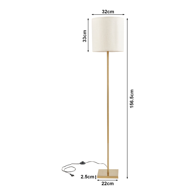 Måttskiss Golvlampa Fildholm 157 cm Mässingsfärgad/linneutseende [lux.pro]