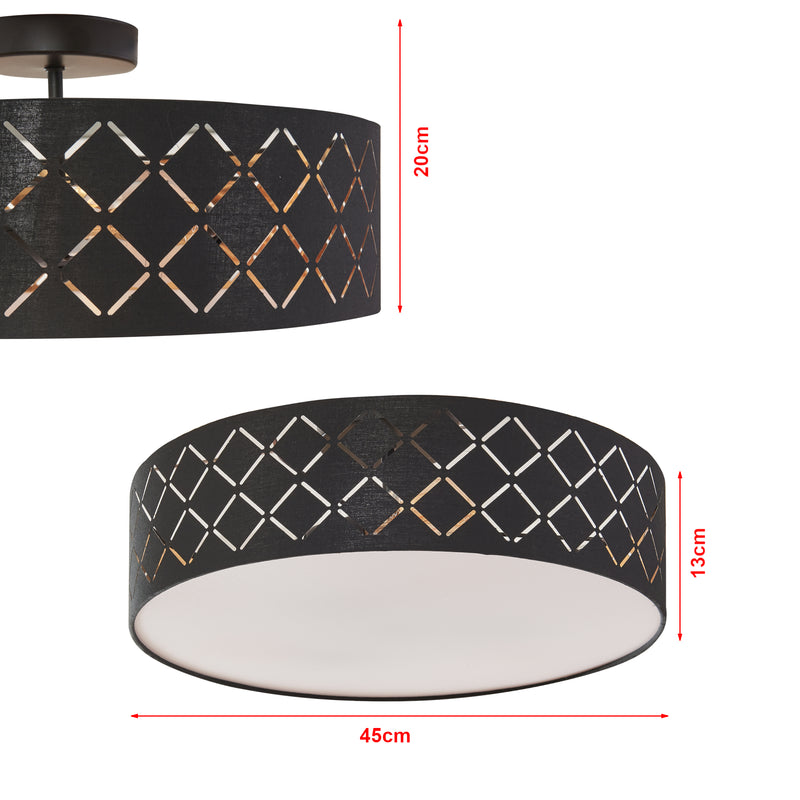 Måttskiss Taklampa Bay Svart/Vit [lux.pro]