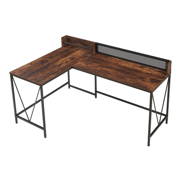 Skrivbord Frelvepirg med bakvägg L-format 165x110x75 cm valnötsoptik [en.casa]