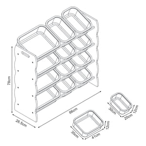 Barnhylla Vestnes med 12 förvaringslådor 78x86x27 cm Cotton Candy/Vit [en.casa]