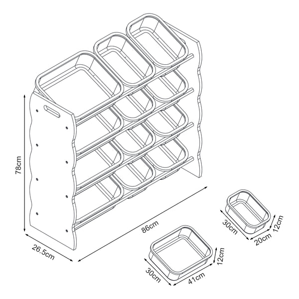 Barnhylla Vestnes med 12 förvaringslådor 78x86x27 cm Cotton Candy/Vit [en.casa]