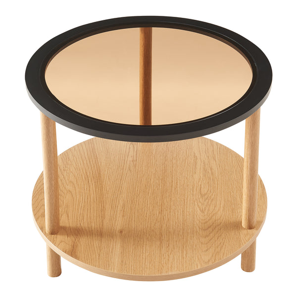 Sidobord Latama med glasskiva Ø51x45 cm Natur/Svart/Bronsglas [en.casa]