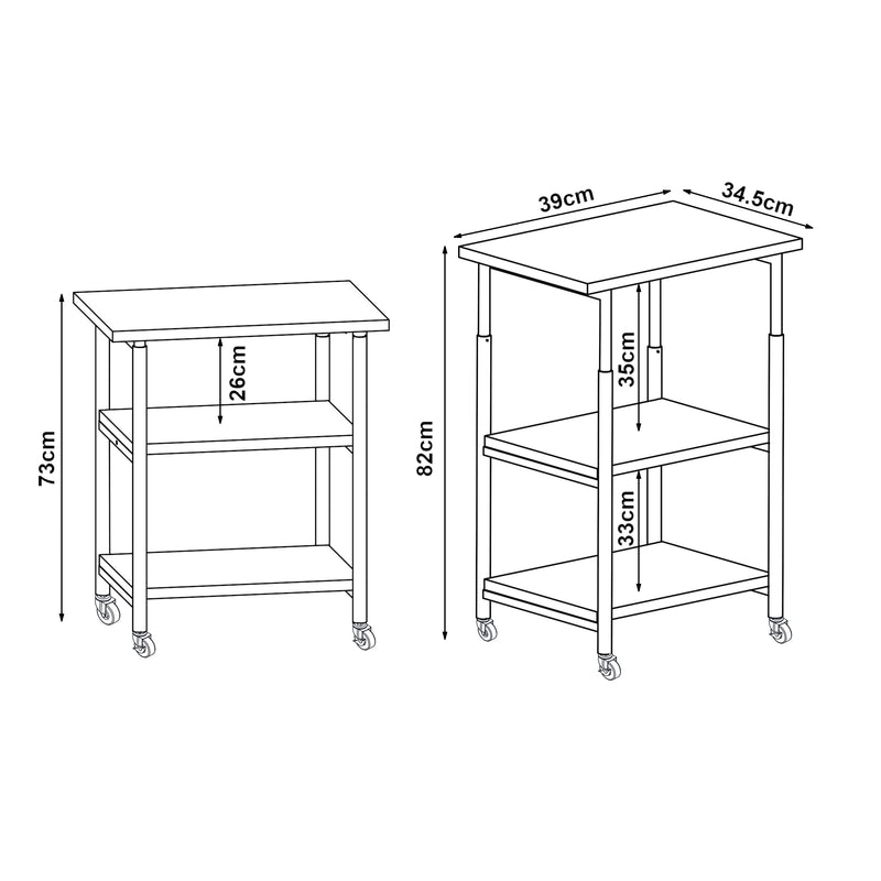 Måttskiss Rullbar skrivbord för skrivare Janertu 82x39x35 cm Vit [en.casa]
