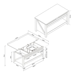 Soffbord Kasama med lyftskiva och förvaringsutrymme 110x55x54 cm valnötslook/vitt [en.casa]