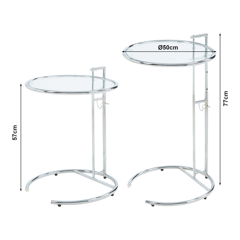 Måttskiss Höjdjusterbart sidobord Stare 50x57-77 cm Glas Transparent/Kromfärgat [en.casa]