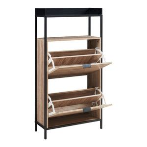 Skobänk Belana med 2 luckor 116x60x24 cm Svart/Eklook [en.casa]