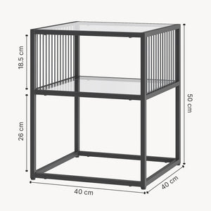 Sidobord Tronevn med glasskiva 50x40x40 cm Svart [en.casa]