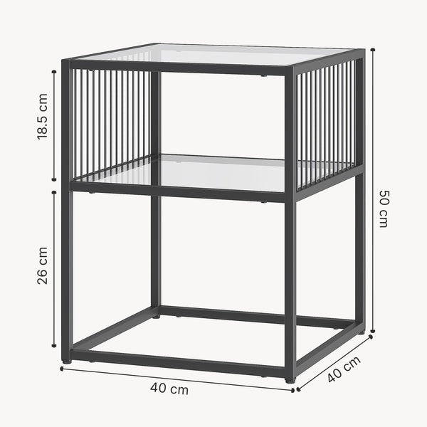 Sidobord Tronevn med glasskiva 50x40x40 cm Svart [en.casa]