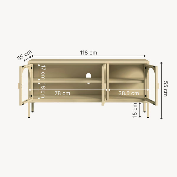 Vitrinskåp-Sideboard Klippestad Stål 118x35x55 cm Kamelfärgad [en.casa]