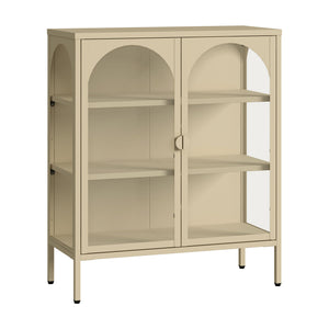 Vitrinskåp-Sideboard Klippestad Stål 95x80x35 cm Kamelfärgad [en.casa]