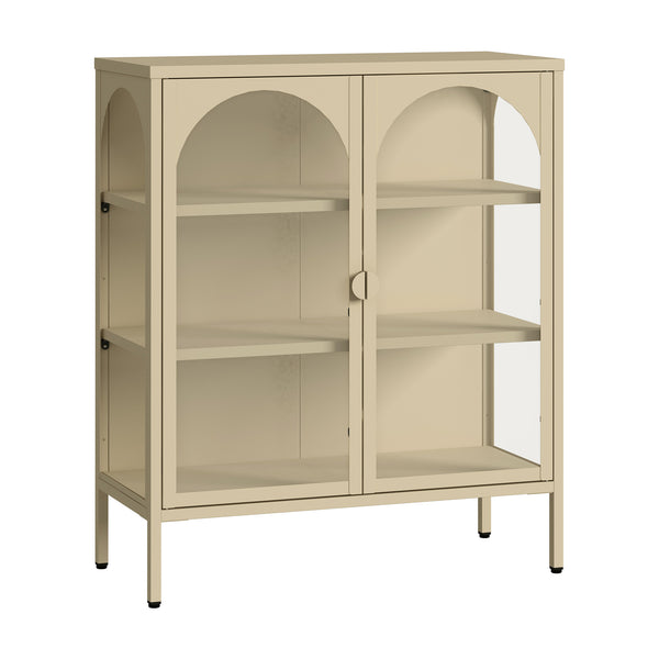 Vitrinskåp-Sideboard Klippestad Stål 95x80x35 cm Kamelfärgad [en.casa]