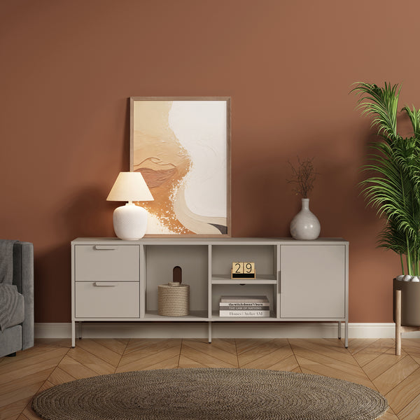 TV-bänk Kliri Stål 150x35x58 cm Kamelfärgad [en.casa]