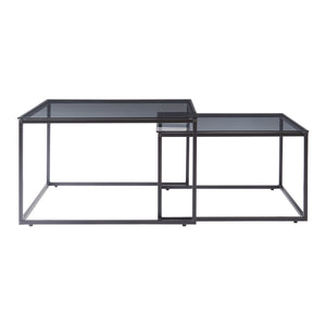 Soffbord 2-delat set Tromlaslo rökt glas, grått [en.casa]