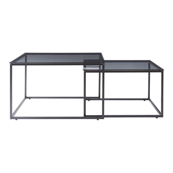 Soffbord 2-delat set Tromlaslo rökt glas, grått [en.casa]