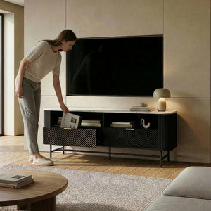 TV-lågt bord Olvehok 140x40x55 cm Svart/marmorutseende, vit [en.casa]