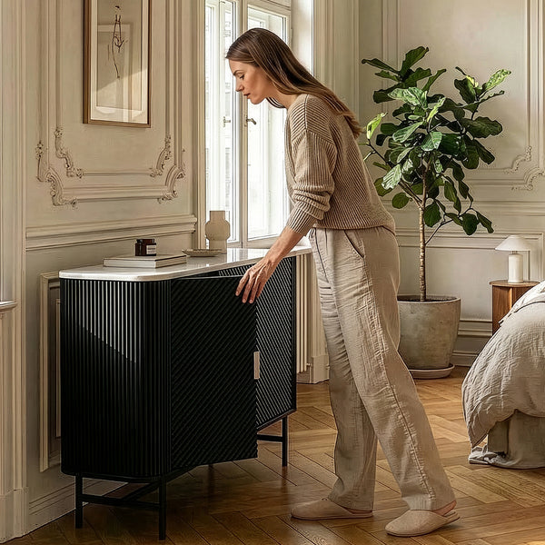 Sideboard Olvehok 110x40x77 cm Svart/Marmorutseende, vit [en.casa]