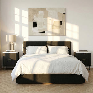 Nattduksbord Olvehok 2-pack 55x52x38 cm Svart/Marmorutseende, vit [en.casa]