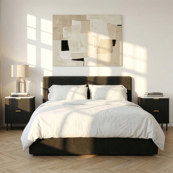 Nattduksbord Olvehok 2-pack 55x52x38 cm Svart/Marmorutseende, vit [en.casa]