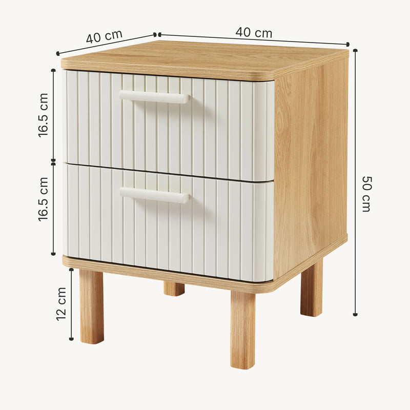 Måttskiss Nattduksbord Ferrersp med 2 lådor 50x40x40 cm eklook/sandfärgad [en.casa]