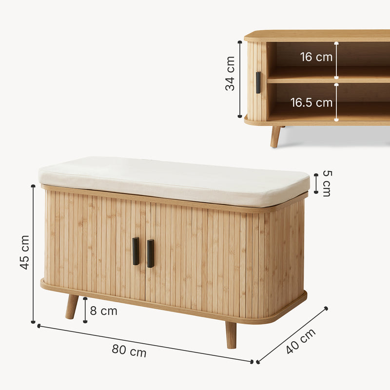 Måttskiss Skåp för skor med sittdyna Tvedestrand 50x80x40 cm bambu/beige [en.casa]