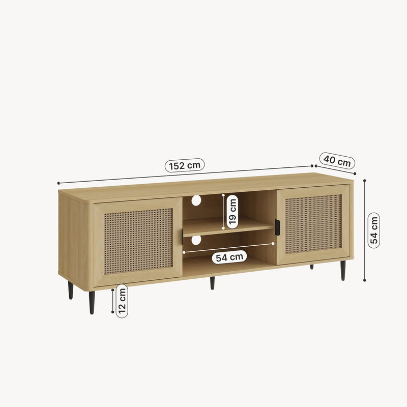 Måttskiss TV-bänk Lukhomso 152x40x54 cm Eklook/Rattanlook [en.casa]