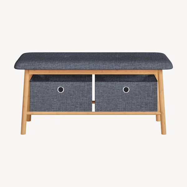 Sittbänk Vad med 2 förvaringslådor 90x30x45 cm Natur/Grå [en.casa]
