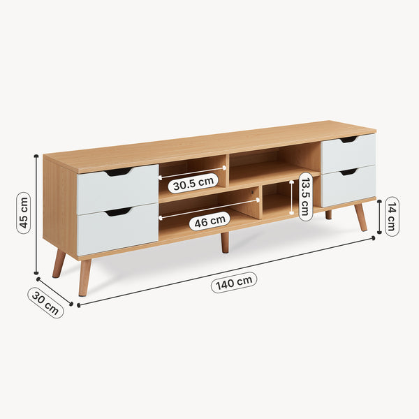 TV-bänk Bordkak 140x30x45 cm Eklook/Vit [en.casa]