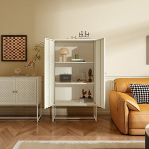 Highboard Viitasaari 150x80x40 cm stål krämvit [en.casa]